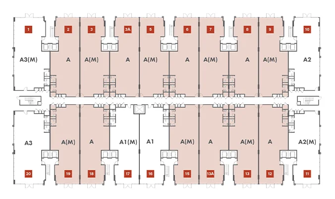 Block A key plan highlighting Type A / A(M) units