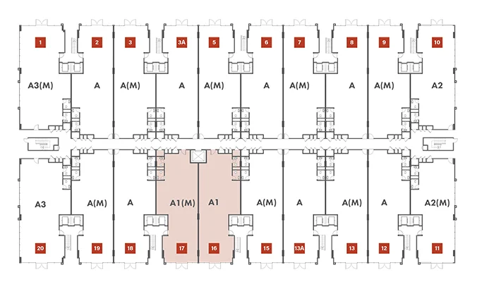 Block A key plan highlighting Type A1 / A1(M) units