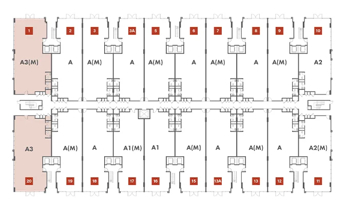 Block A key plan highlighting Type A3 / A3(M) units