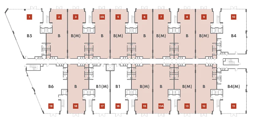 Block B key plan highlighting Type B / B(M) units