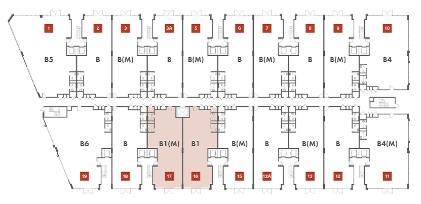 Block B key plan highlighting Type B1 / B1(M) units