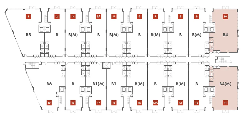 Block B key plan highlighting Type B4 / B4(M) units