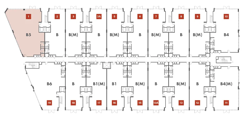 Block B key plan highlighting Type B5 units