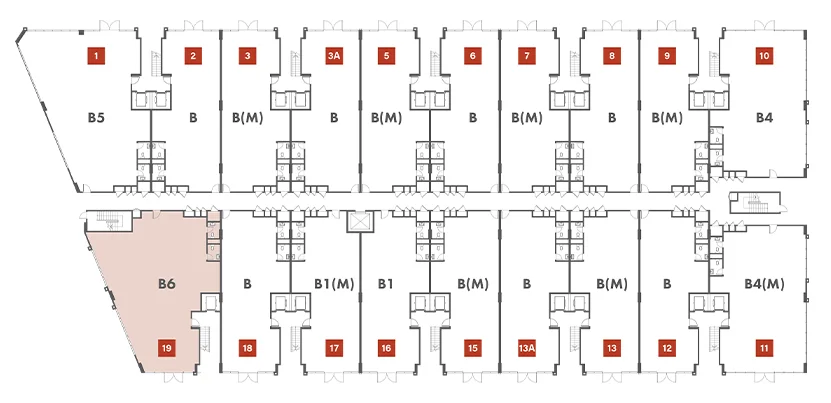 Block B key plan highlighting Type B6 units