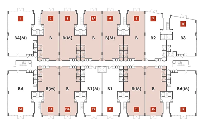 Block C key plan highlighting Type B / B(M) units