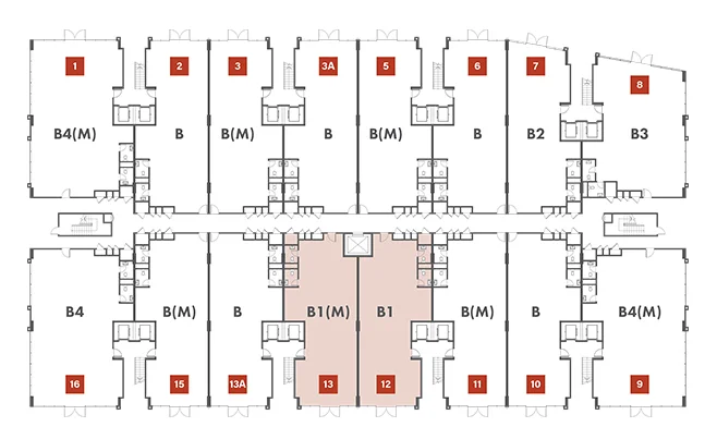 Block C key plan highlighting Type B1 / B1(M) units
