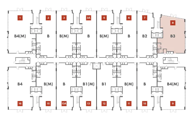 Block C key plan highlighting Type B3 units