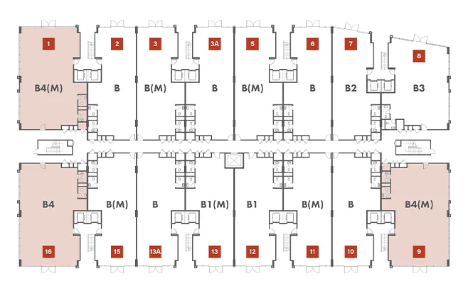 Block C key plan highlighting Type B4 / B4(M) units