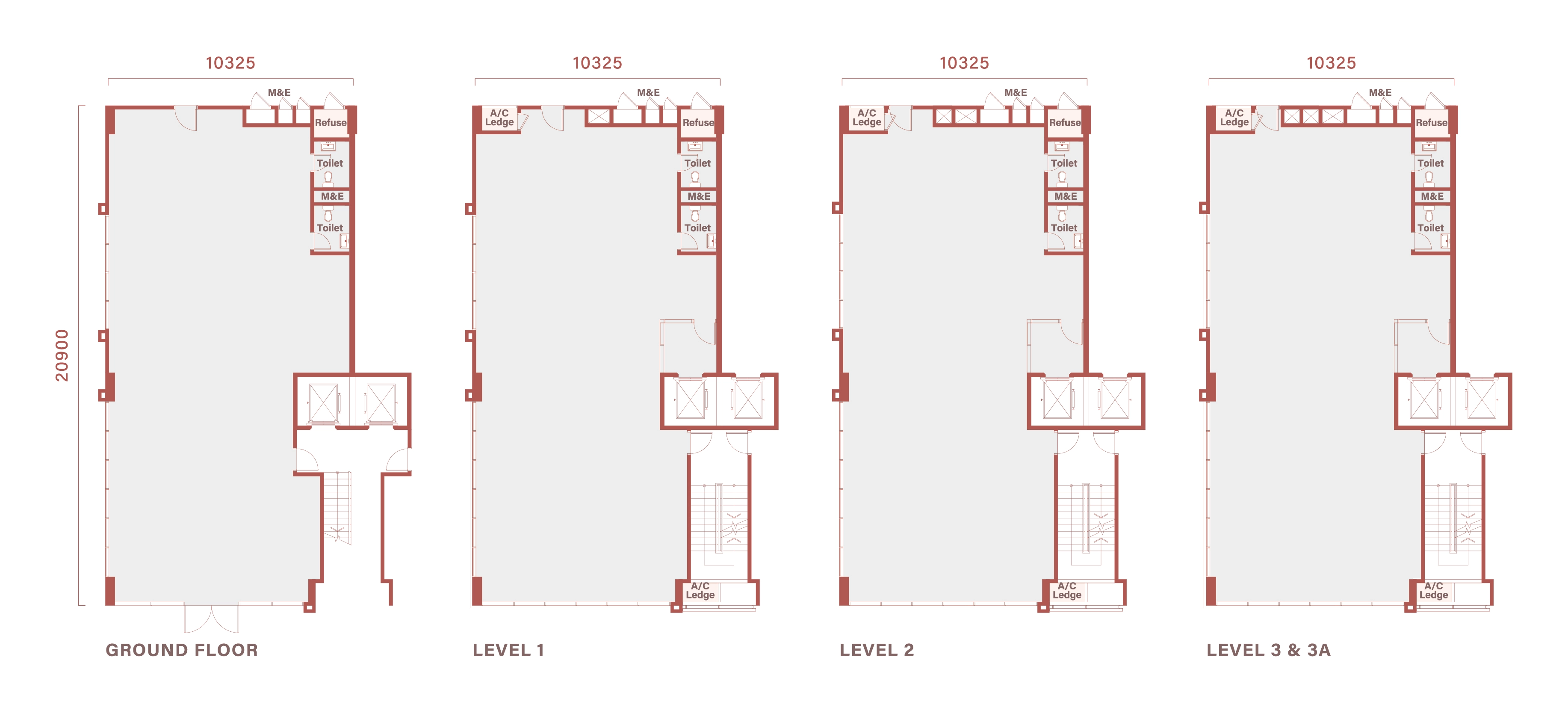 Floor plan of Type A3 / A3(M), 34 by 69 feet, 10,692 sq ft