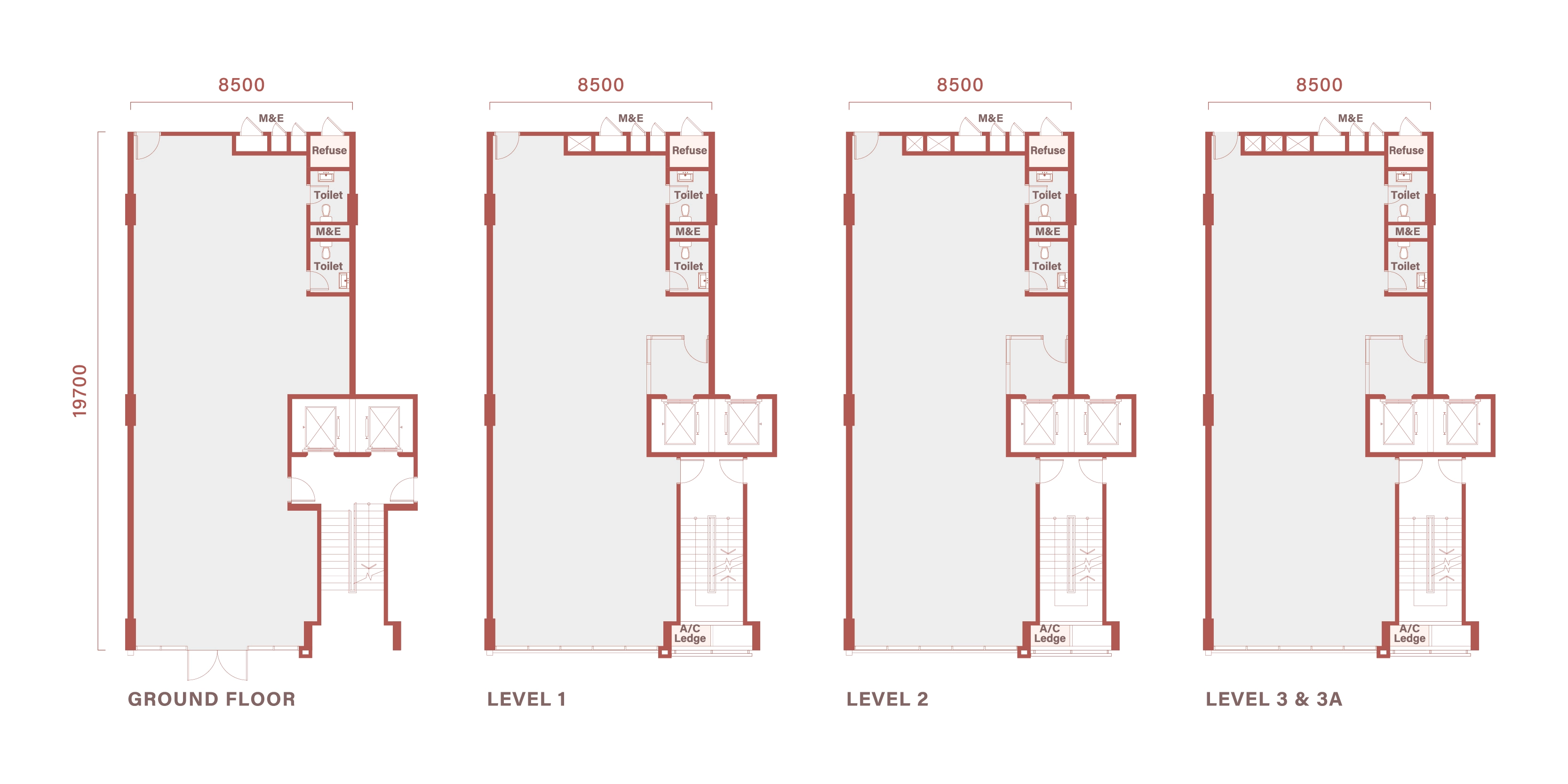 Floor plan of Type B / B(M), 28 by 65 feet, 8,087 sq ft