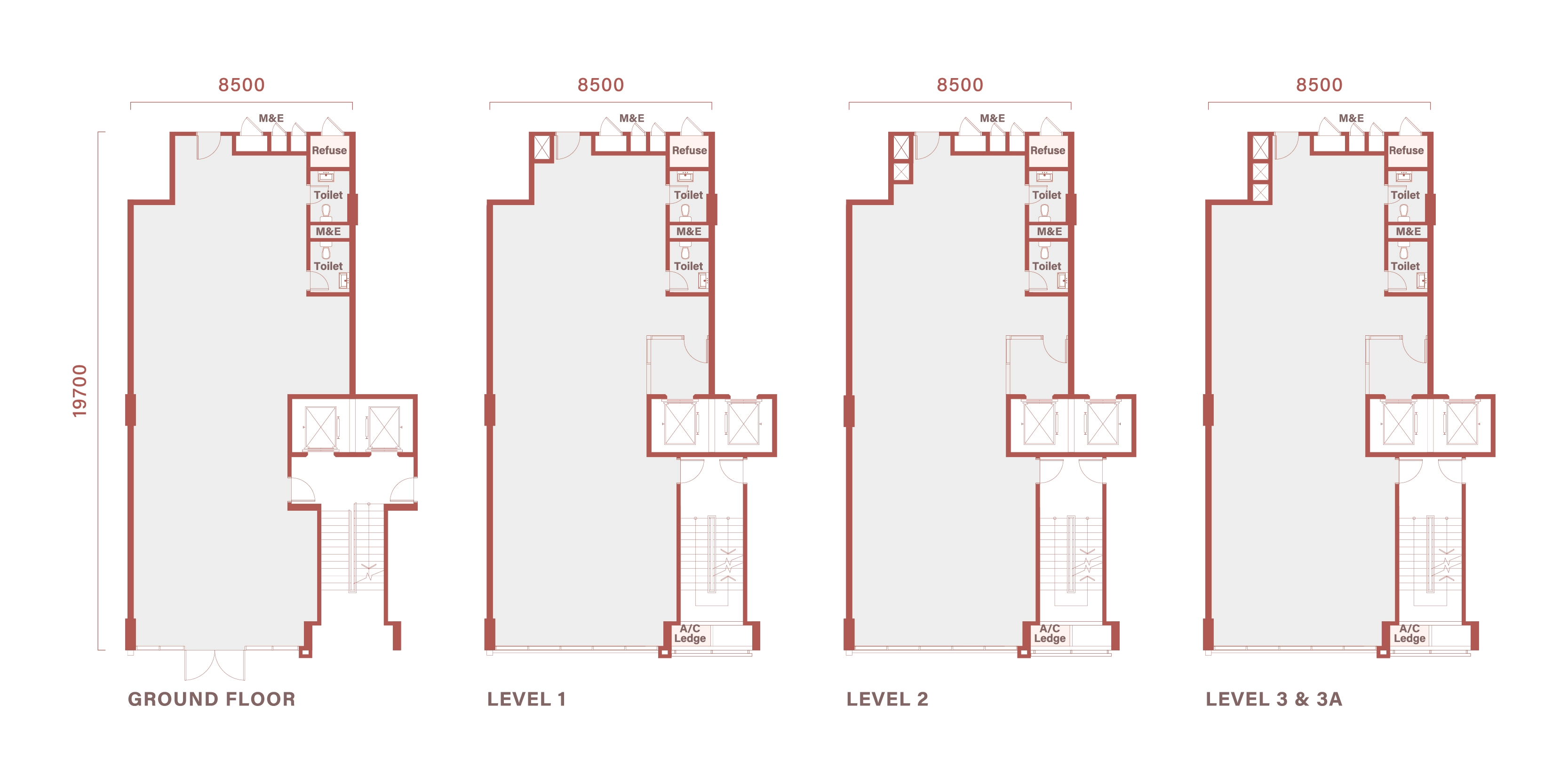 Floor plan of Type B1 / B1(M), 28 by 65 feet, 7,861 sq ft