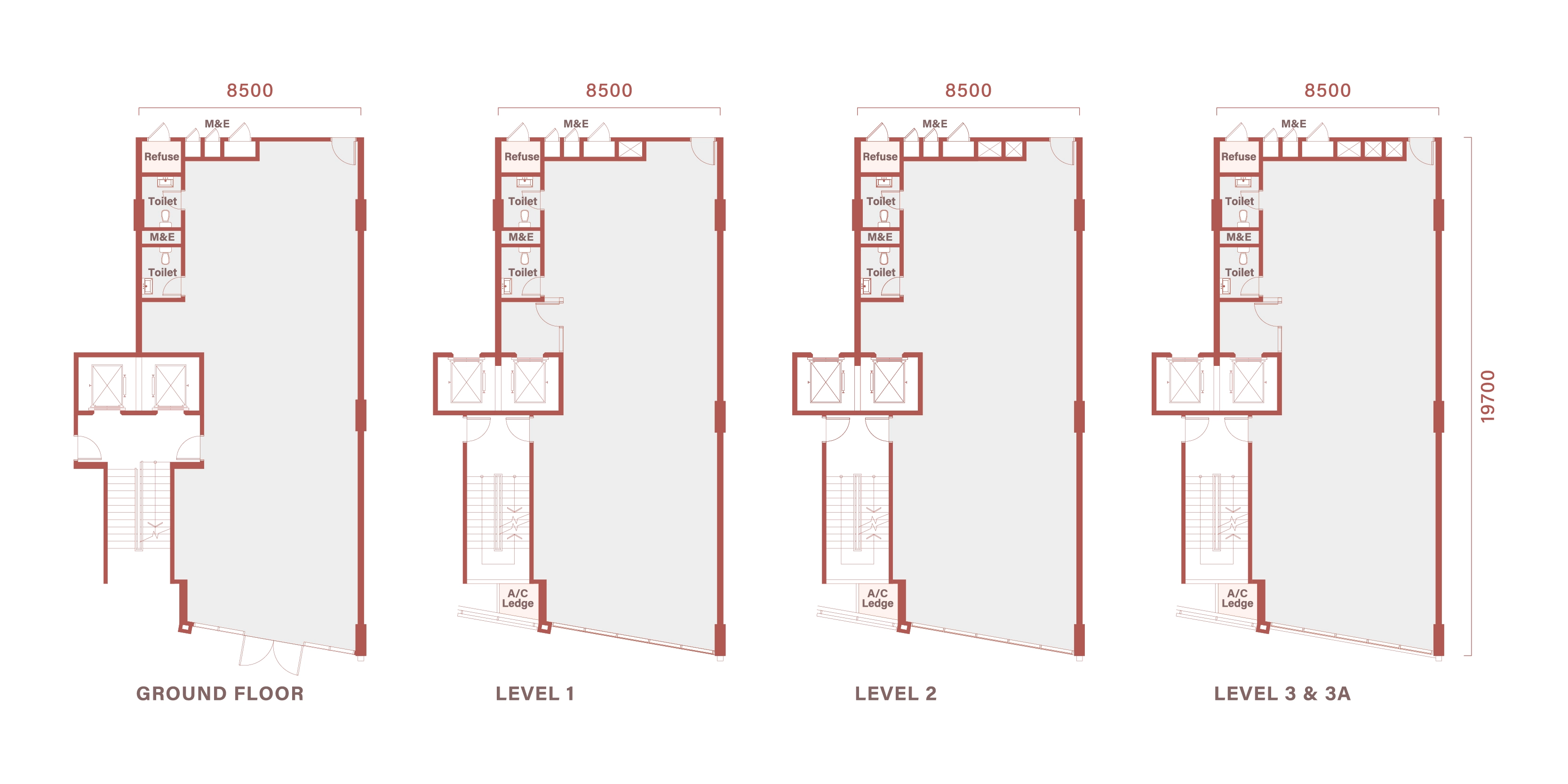 Floor plan of Type B2, 28 by 65 feet, 7,741 sq ft