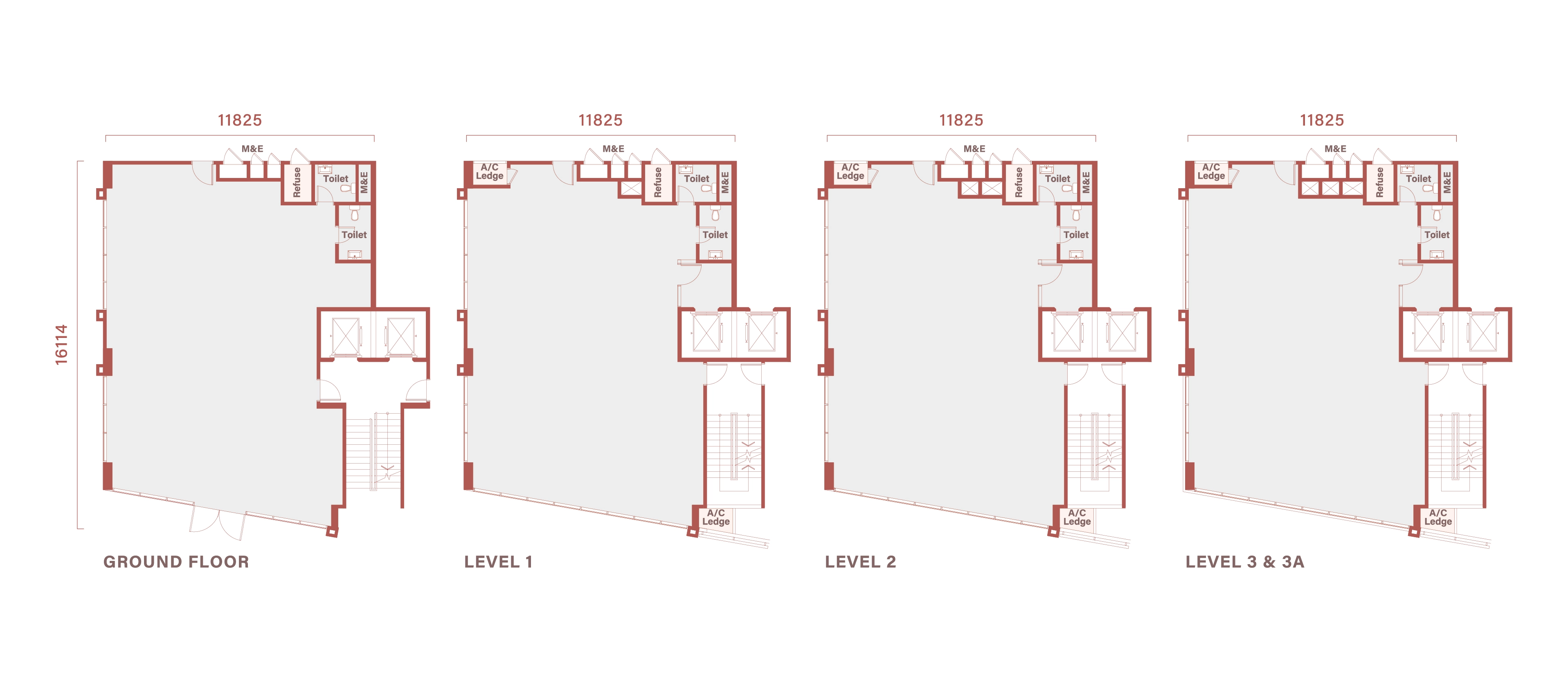 Floor plan of Type B3, 38 by 53 feet, 8,839 sq ft