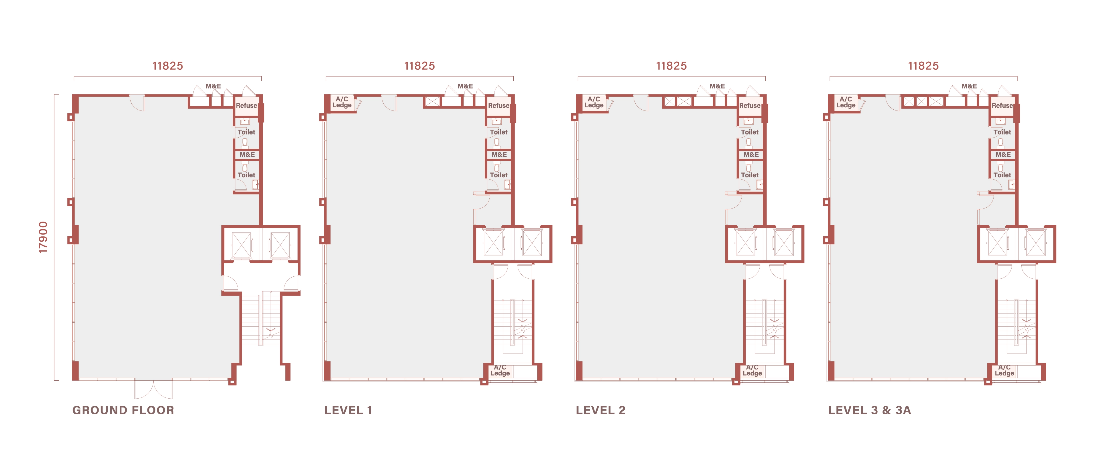 Floor plan of Type B4 / B4(M), 38 by 59 feet, 10,466 sq ft