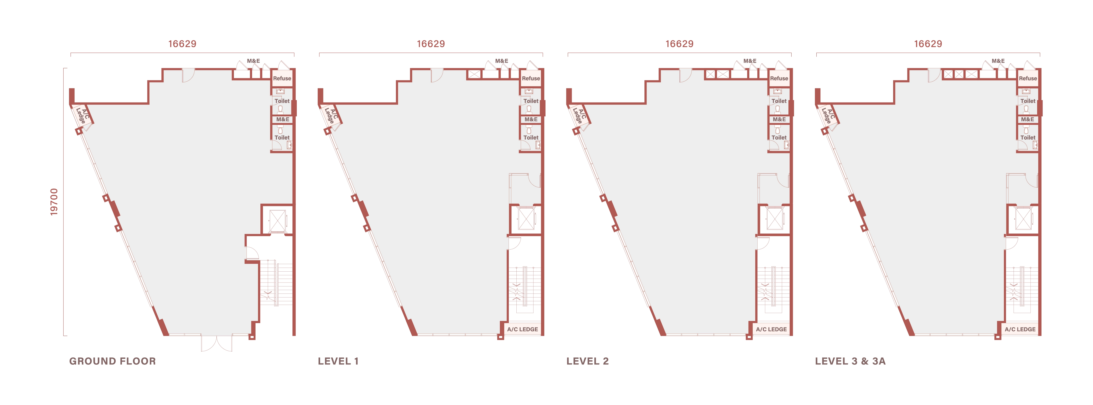 Floor plan of Type B6, 54 by 65 feet, 12,159 sq ft