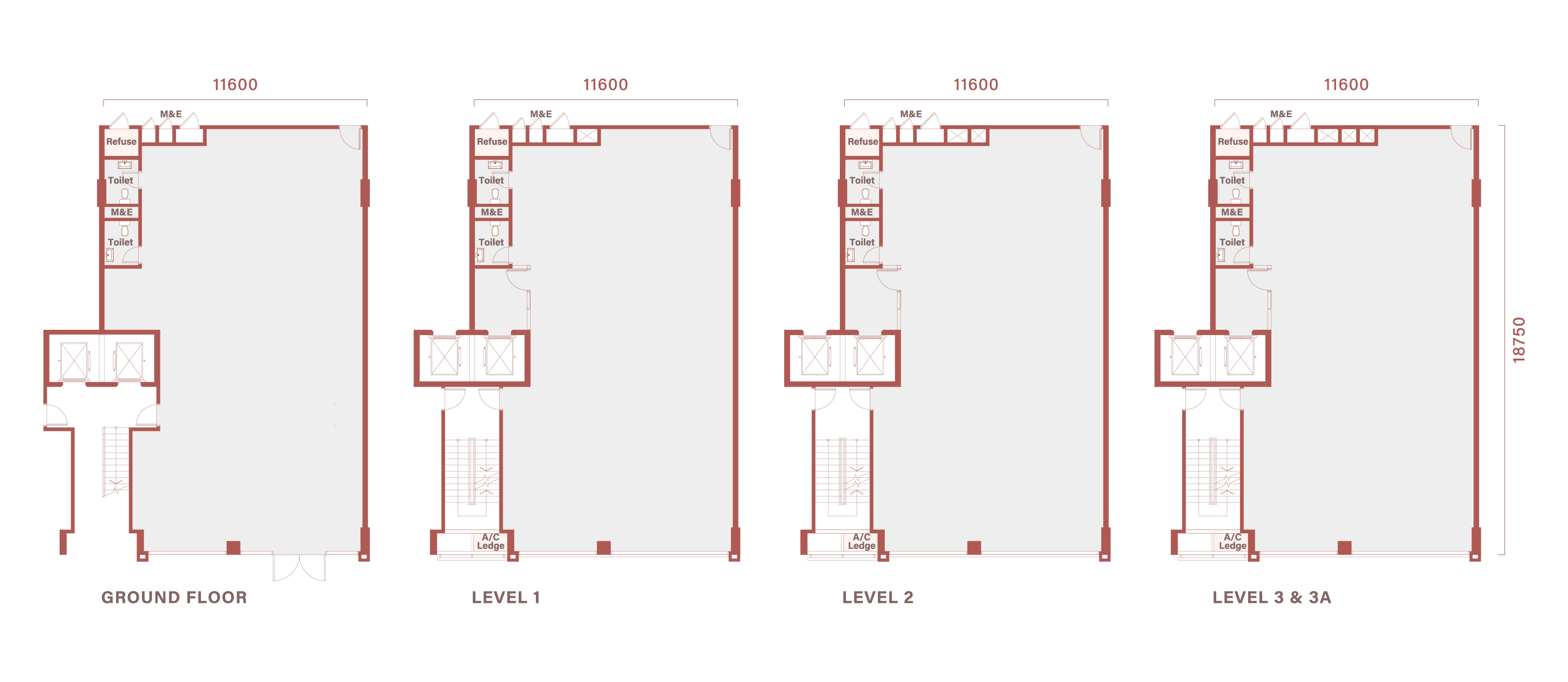 Floor plan of Type C1, 38 by 61 feet, 10,769 sq ft