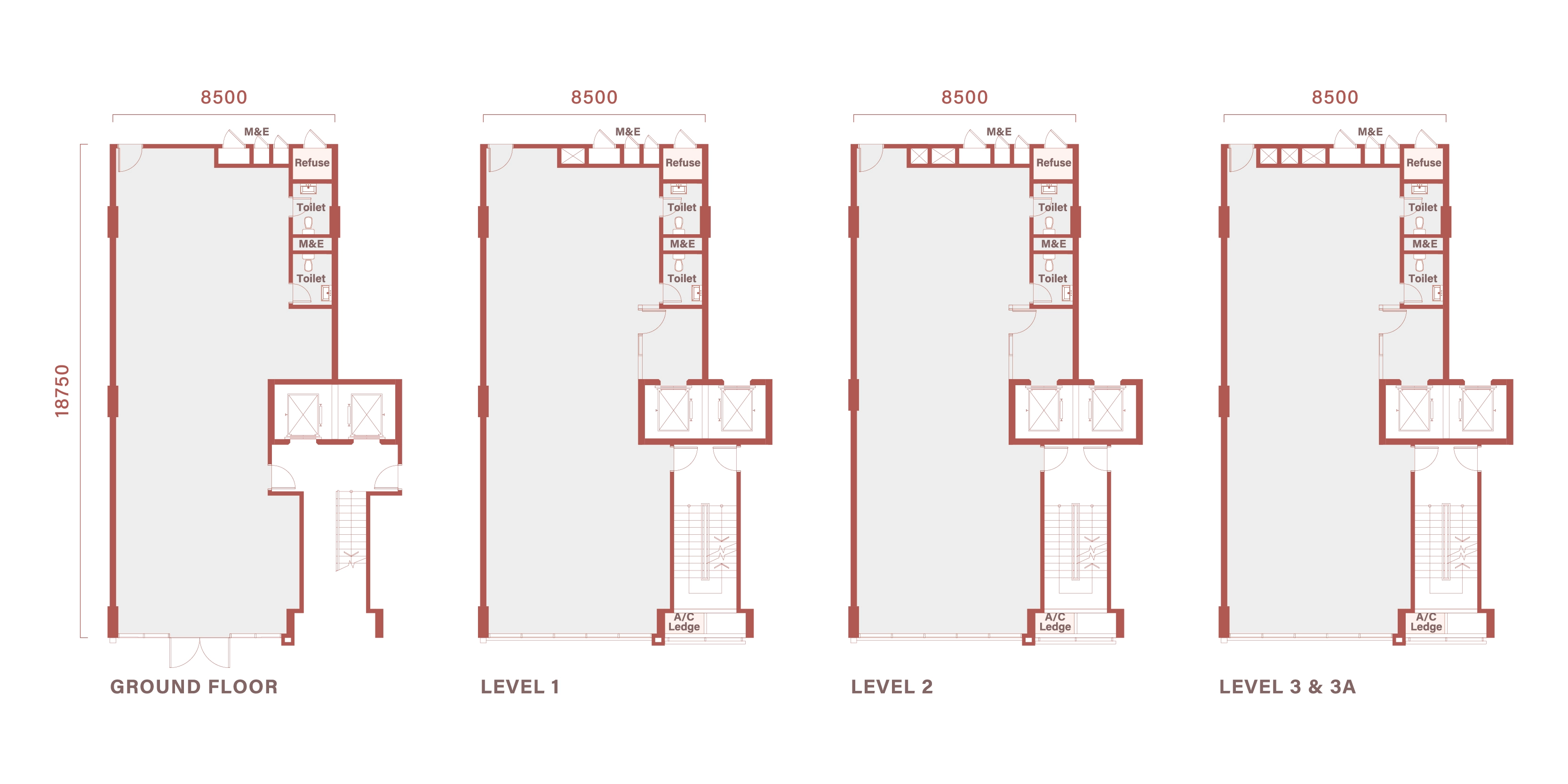 Floor plan of Type C6 / C6(M), 28 by 61 feet, 7,640 sq ft